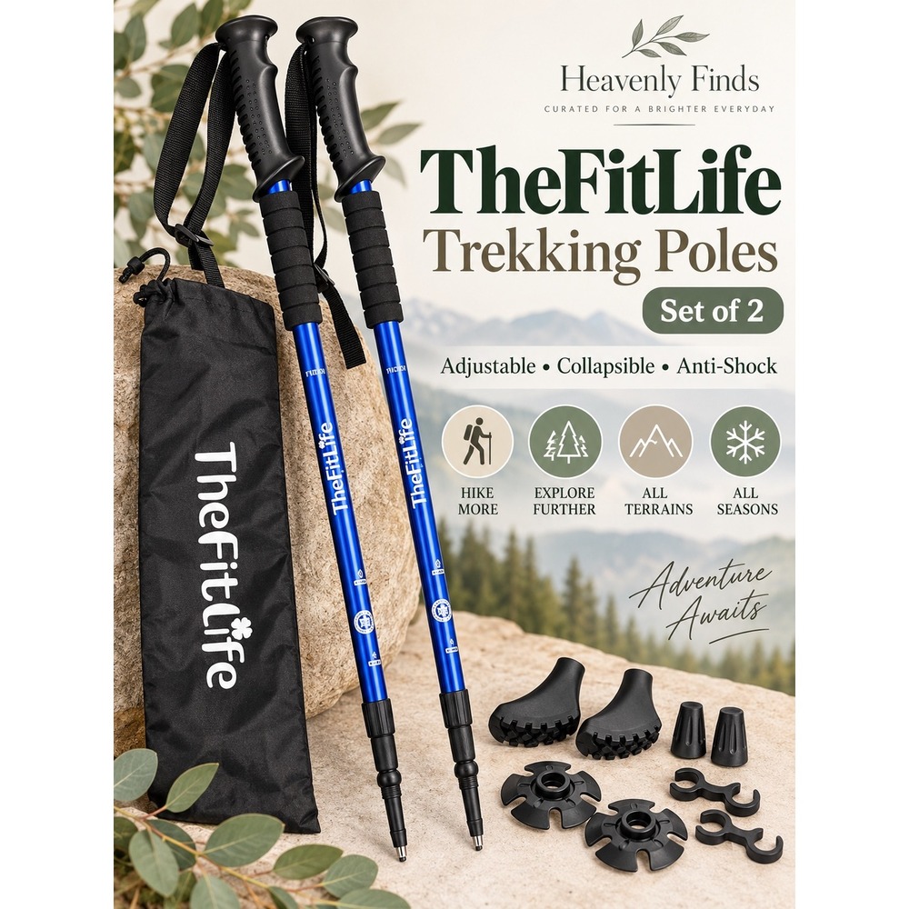 TheFitLife Trekking Poles Set of 2 Blue Adjustable Hiking Walking Sticks New
